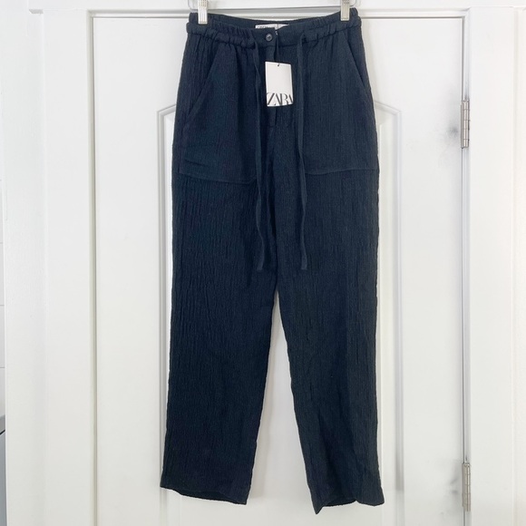 Zara High Waisted Textured Trouser Blue - S - Picture 8 of 10